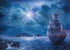 Ship in Ocean at Night